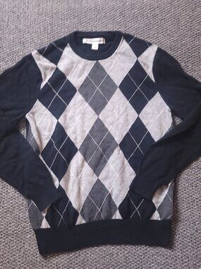 Amazon Essentials Argyle Sweater Womens S Small Black Diamond Plaid Crewneck